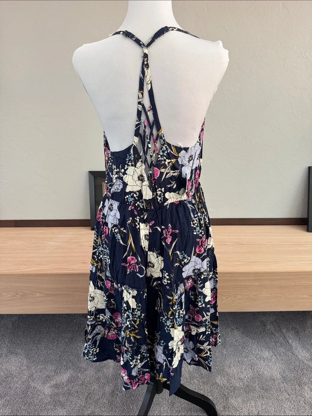 Maurices Navy Floral V-Neck Spaghetti Strap Mini Dress - NWT - Picture 3 of 7